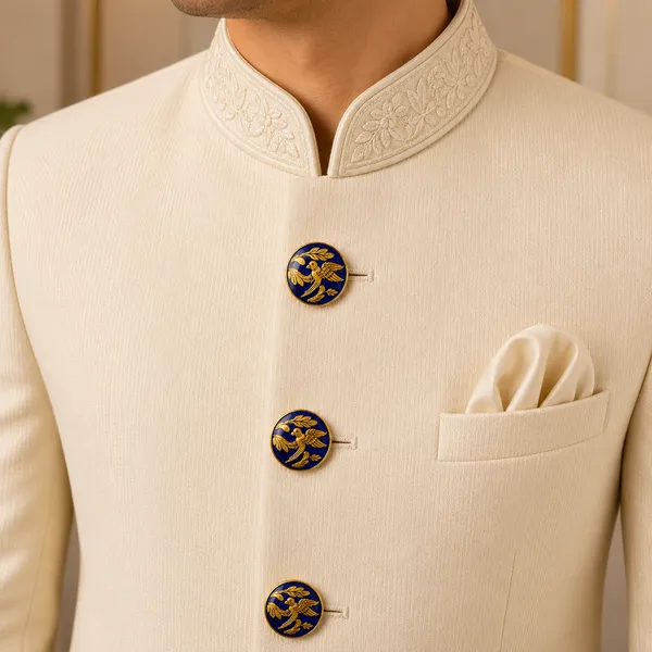 Cream_Textured_Regular_Fit_Sherwani_For_Men