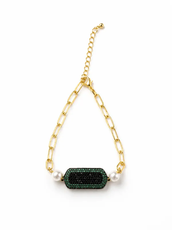 Gold_Tone_Green_Stone_Pearl_Bracelet_for_Women