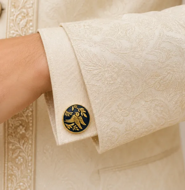Gold_And_Navy_Bird_Cufflinks_for_Men