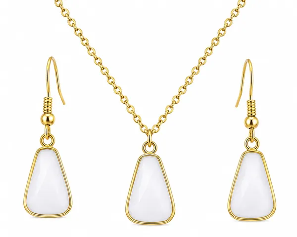 Gold_Tone_White_Pendant_Necklace_And_Earrings_Set_for_Women