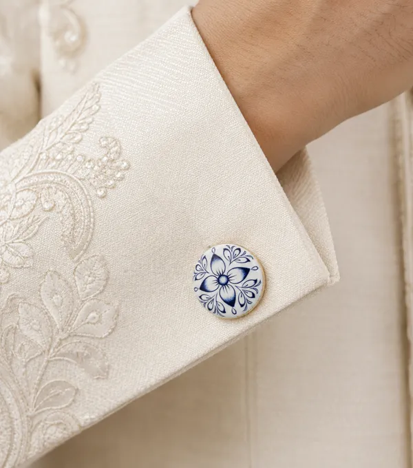 Blue_Enamel_Floral_Cufflinks_for_Men