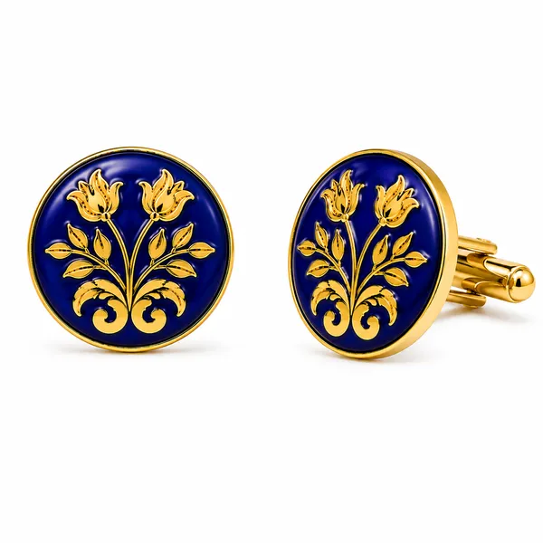 Blue_Gold-Tone_Floral_Cufflinks_for_Men