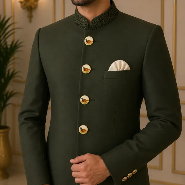 Dark_Green_Embroidered_Bandhgala_Sherwani_for_Men