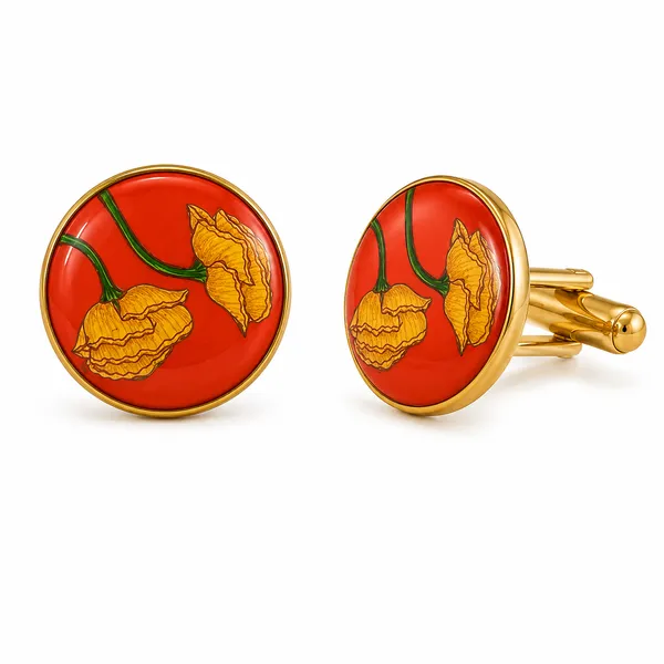 Red_Floral_Round_Cufflinks_for_Men