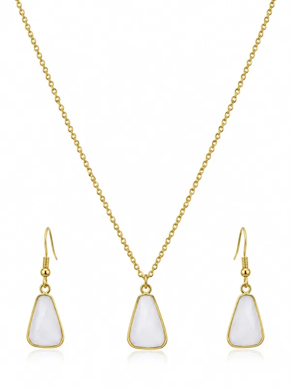 Gold_Tone_White_Pendant_Necklace_And_Earrings_Set_for_Women