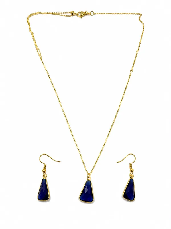 Gold_Tone_Blue_Teardrop_Necklace_And_Earrings_Set