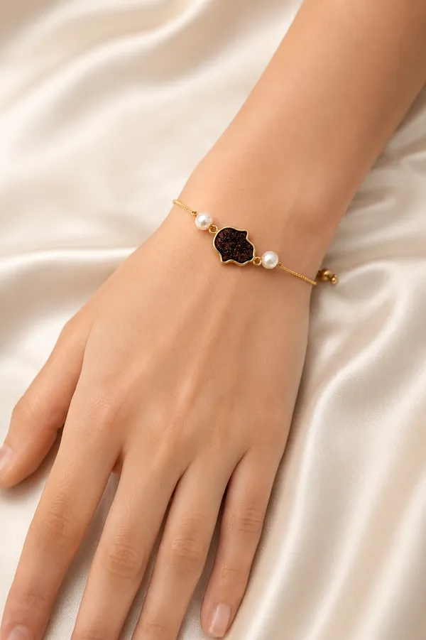 Gold_Tone_Black_Textured_Bracelet_With_Pearl_Beads