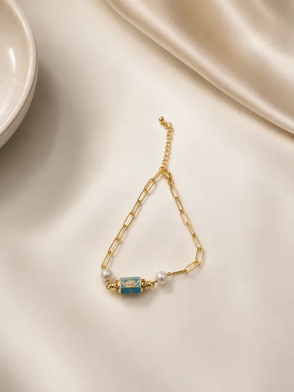 Gold_Tone_Blue_Enamel_Bracelet_for_Women