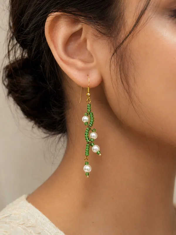 Green_Beaded_Pearl_Drop_Earrings_for_Women