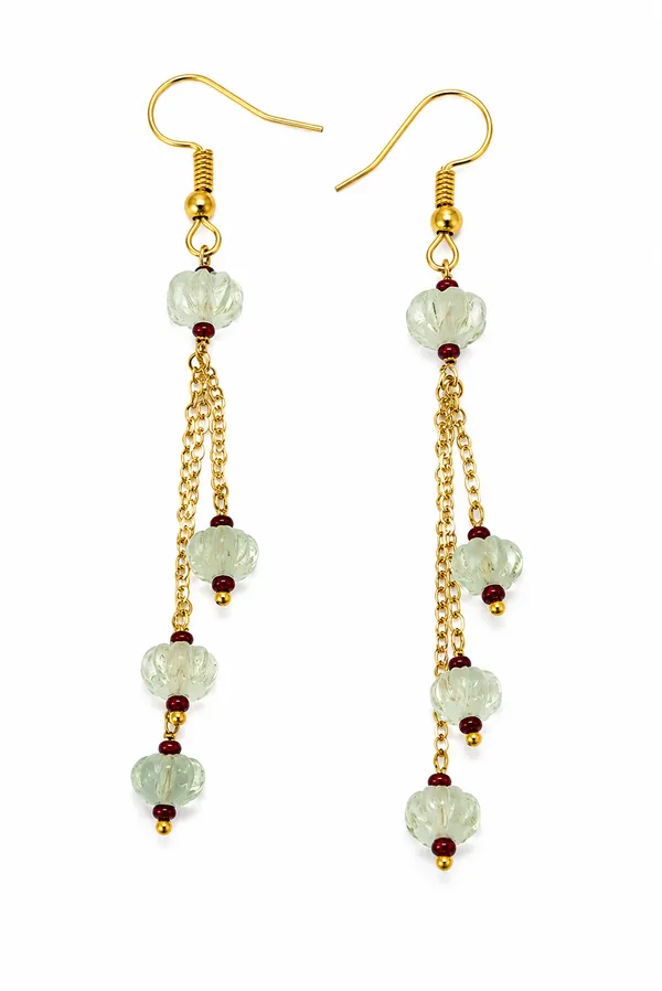 Gold_Tone_Green_Beaded_Drop_Earrings_for_Women