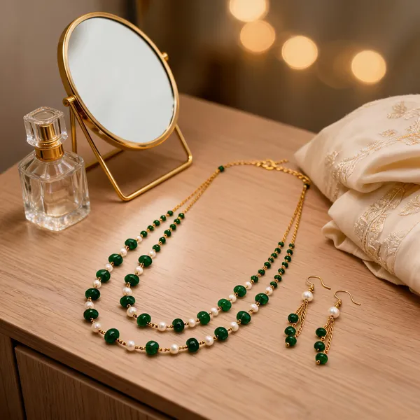 Green_Italian_Brass_Necklace_And_Earrings_Set_For_Women