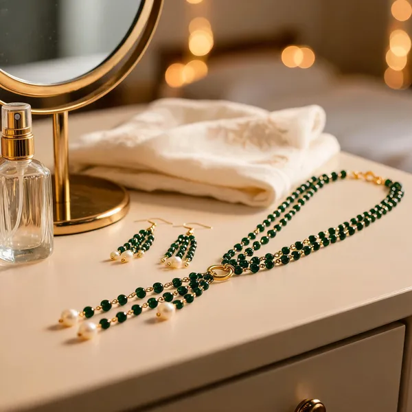 Green_Italian_Brass_Necklace_And_Earrings_Set_For_Women