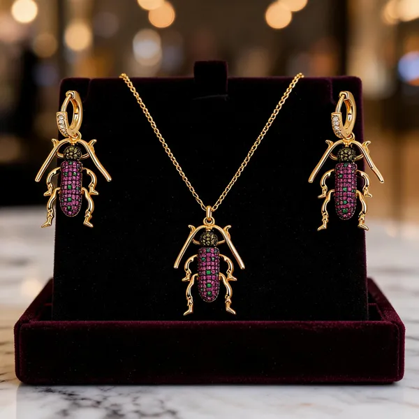 Gold-Tone_Italian_Brass_Jewellery_Set_(Necklace_And_Earrings)_For_Women