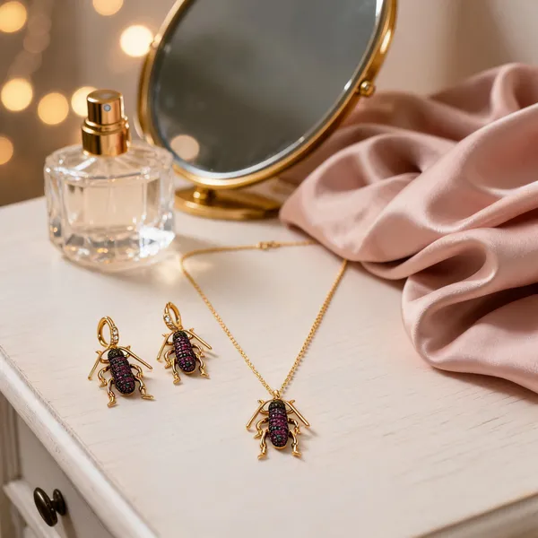Gold-Tone_Italian_Brass_Jewellery_Set_(Necklace_And_Earrings)_For_Women