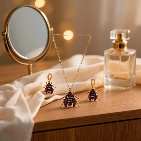 Gold-Tone_Italian_Brass_Necklace_And_Earrings_Set_For_Women