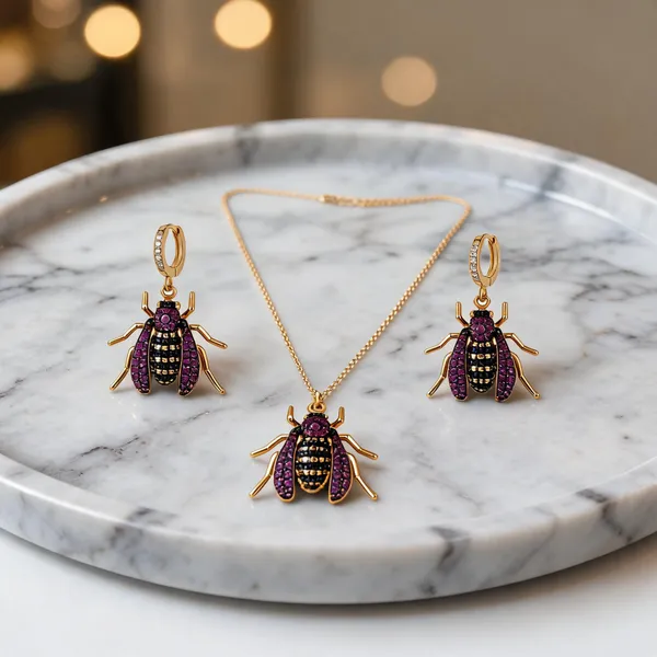 Gold-Tone_Italian_Brass_Necklace_And_Earrings_Set_For_Women