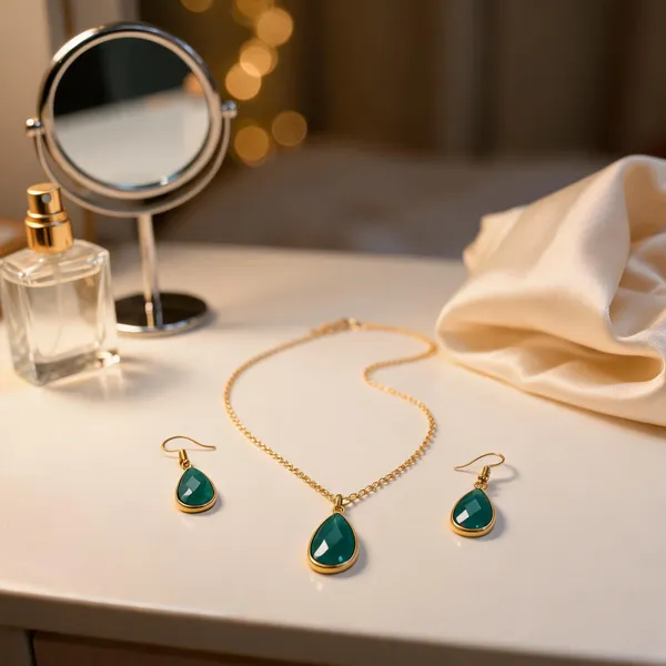 Green_Italian_Brass_Necklace_And_Earrings_Set_For_Women