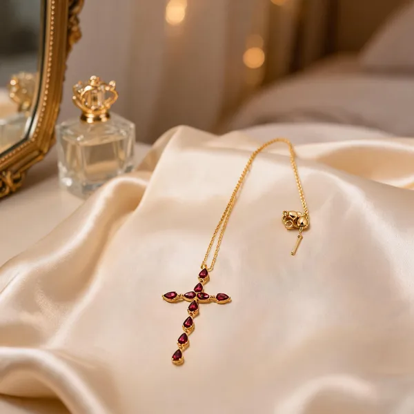 Gold-Tone_And_Red_Italian_Brass_Pendant_Necklace_For_Women