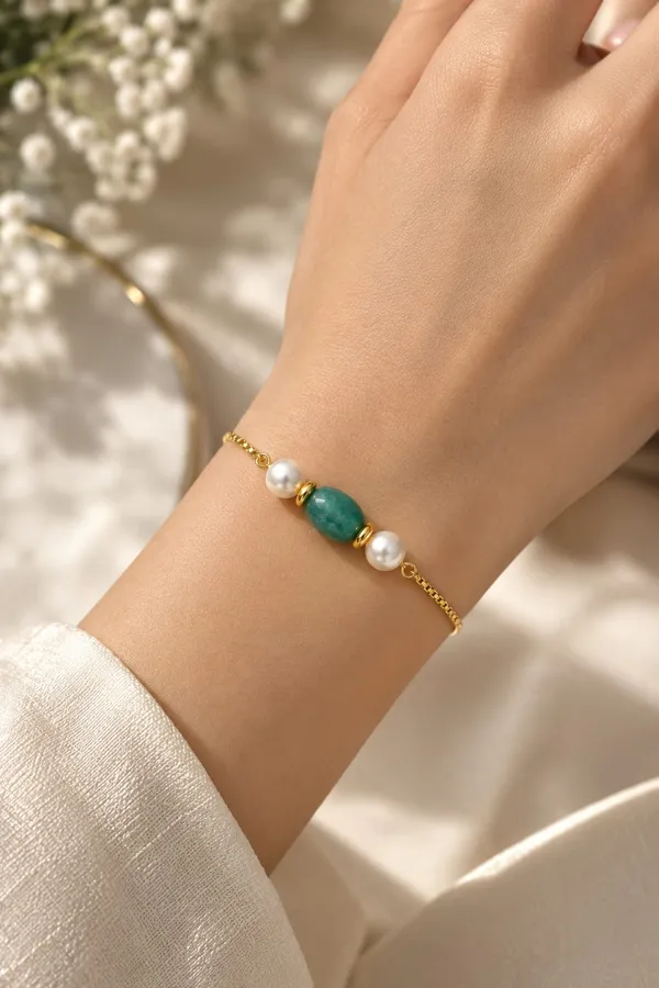 Gold_Tone_Pearl_Green_Bead_Bracelet_for_Women