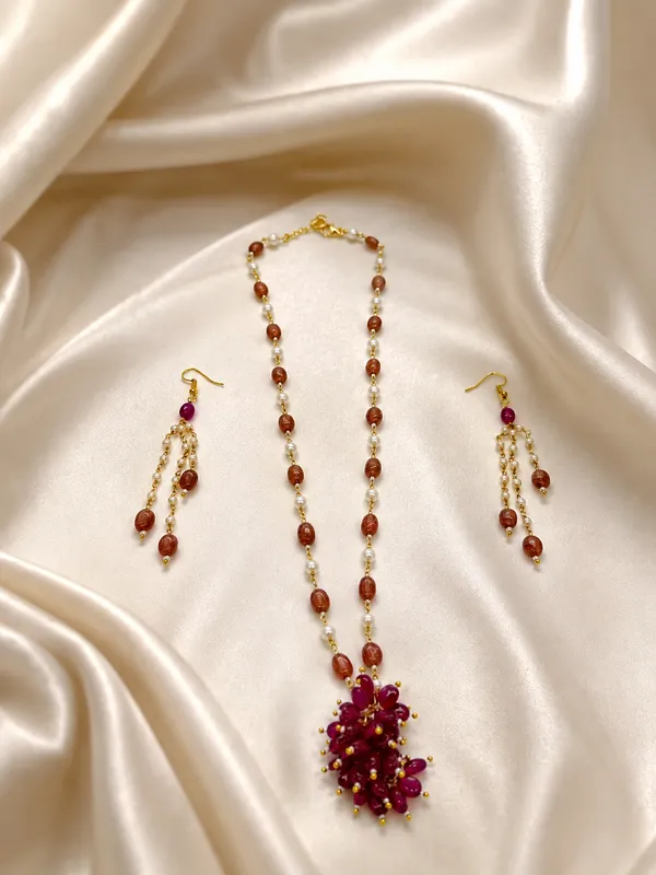 Maroon_Beaded_Necklace_And_Earrings_Set_for_Women