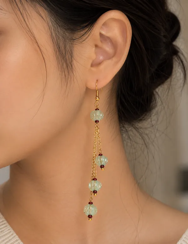 Gold_Tone_Green_Beaded_Drop_Earrings_for_Women