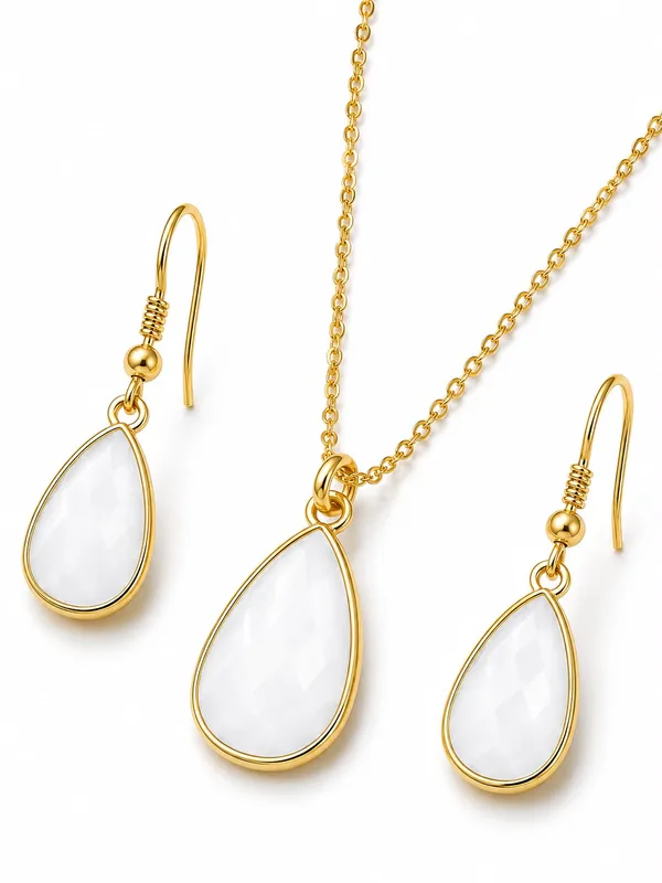 Gold_Tone_Teardrop_Pendant_Necklace_And_Earrings_Set_For_Women