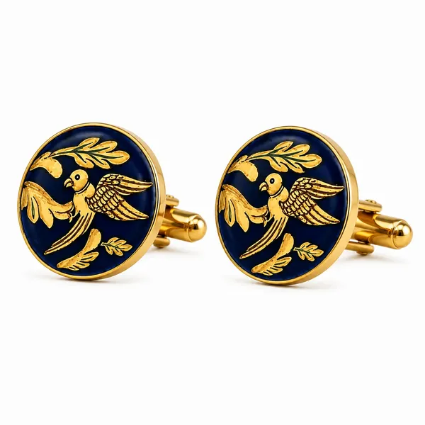 Navy_Gold_Bird_Motif_Cufflinks_for_Men