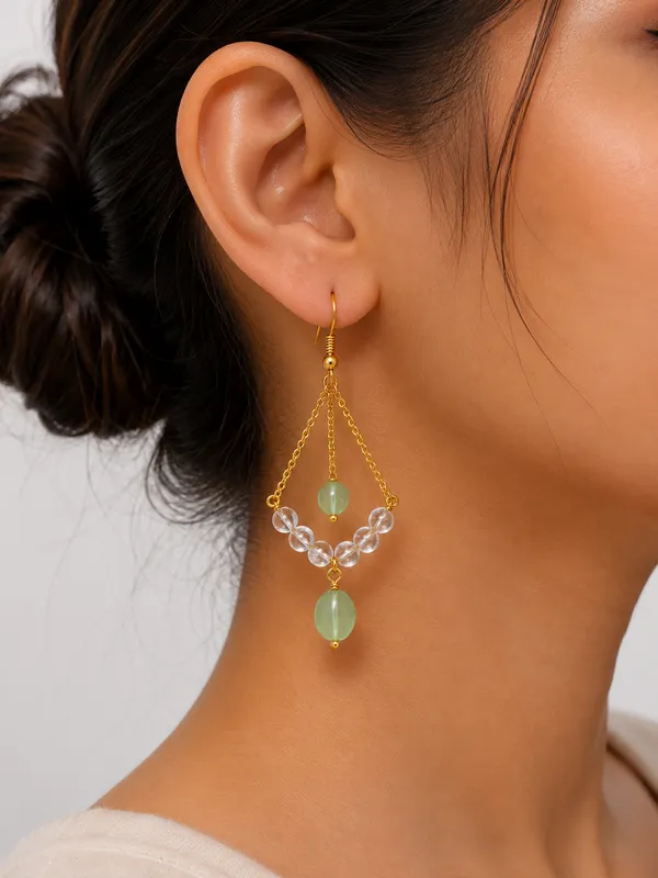 Gold_Tone_Green_Beaded_Dangle_Earrings_for_Women