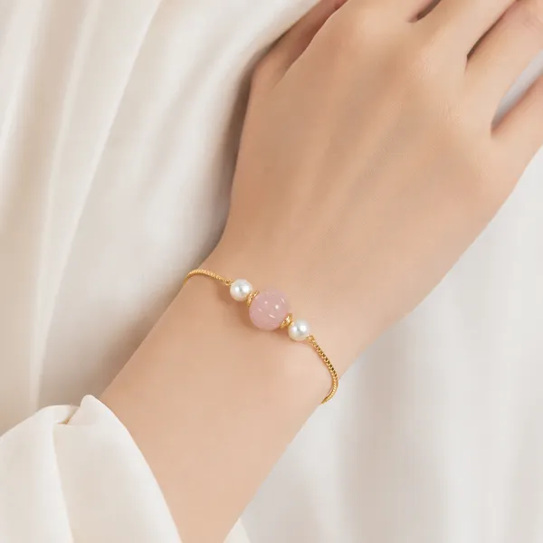 Gold_Tone_Pink_Beaded_Bracelet_for_Women