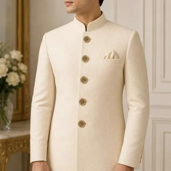 Cream_Textured_Bandhgala_Sherwani_for_Men
