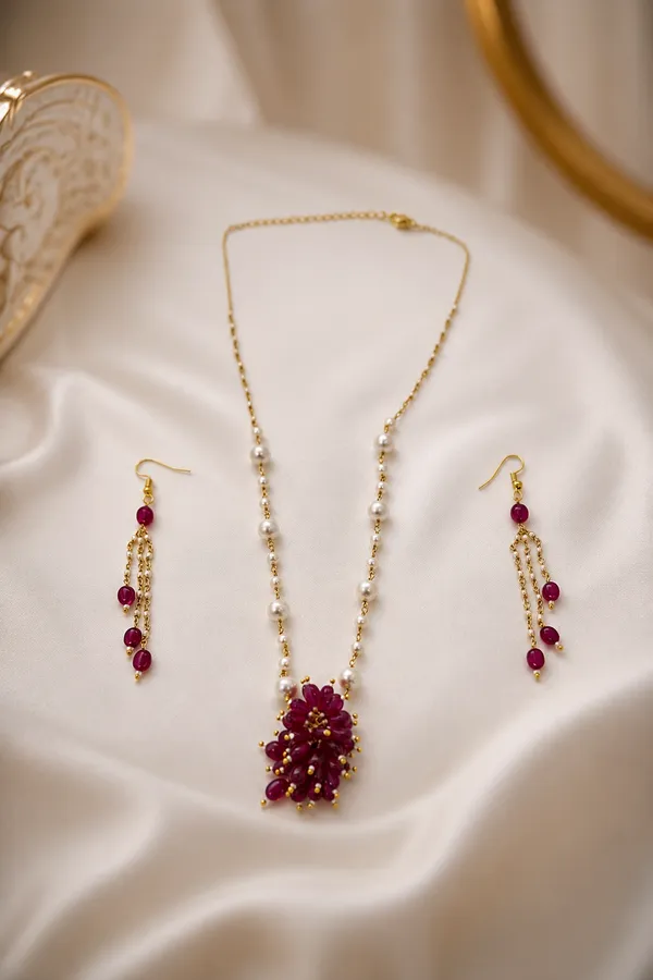 Maroon_Beaded_Necklace_And_Earrings_Set_for_Women