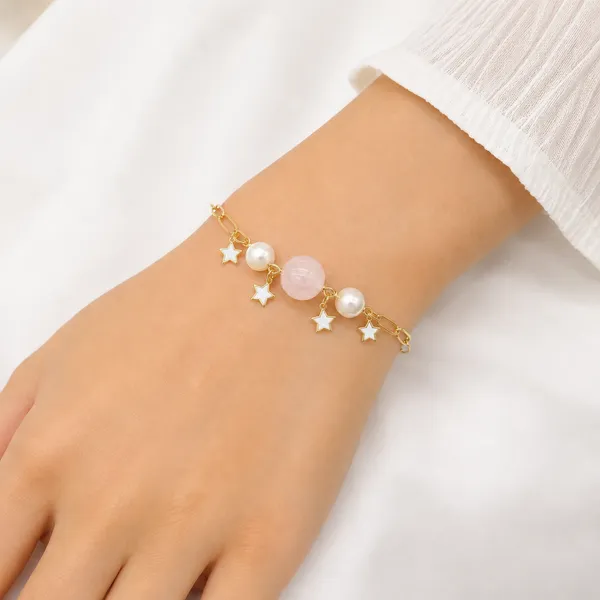Gold_Tone_Pearl_And_Star_Charm_Bracelet_For_Women