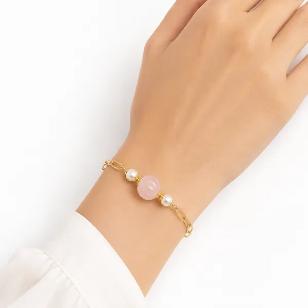 Gold_Tone_Pink_Bead_Pearl_Bracelet_for_Women