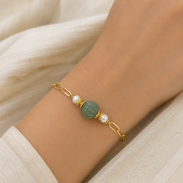 Gold_Tone_Green_Beaded_Bracelet_for_Women