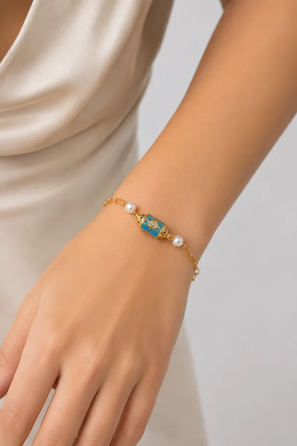 Gold_Tone_Blue_Enamel_Bracelet_for_Women