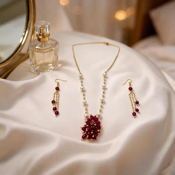 Maroon_Italian_Brass_Necklace_And_Earrings_Set_For_Women