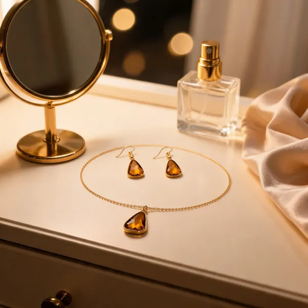 Gold-Tone_Italian_Brass_Pendant_Necklace_And_Earrings_Set_For_Women