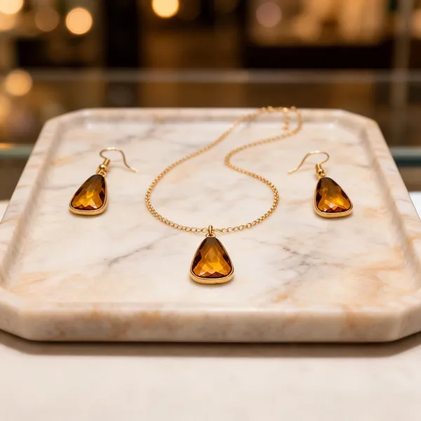 Gold-Tone_Italian_Brass_Pendant_Necklace_And_Earrings_Set_For_Women