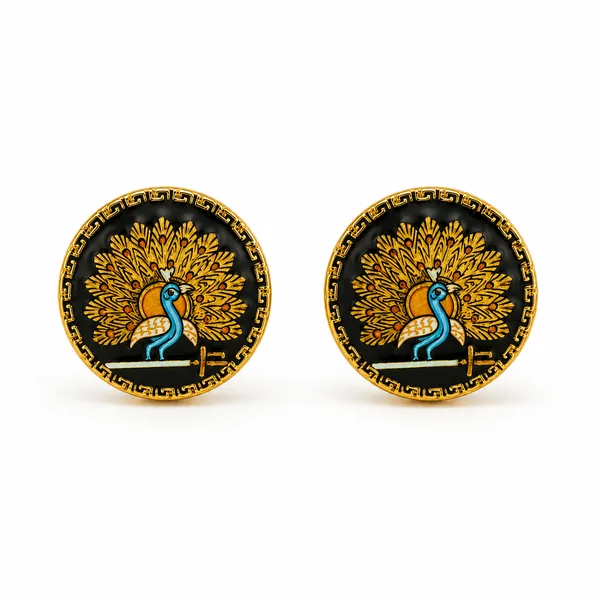 Black_Gold_Peacock_Motif_Round_Cufflinks_for_Men