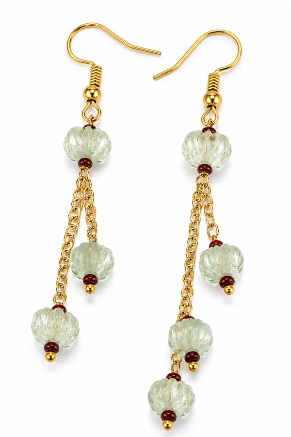 Gold_Tone_Green_Beaded_Drop_Earrings_for_Women