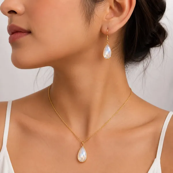 Gold_Tone_Teardrop_Pendant_Necklace_And_Earrings_Set_for_Women