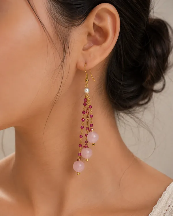 Gold_Tone_Pink_Beaded_Chandelier_Earrings_for_Women