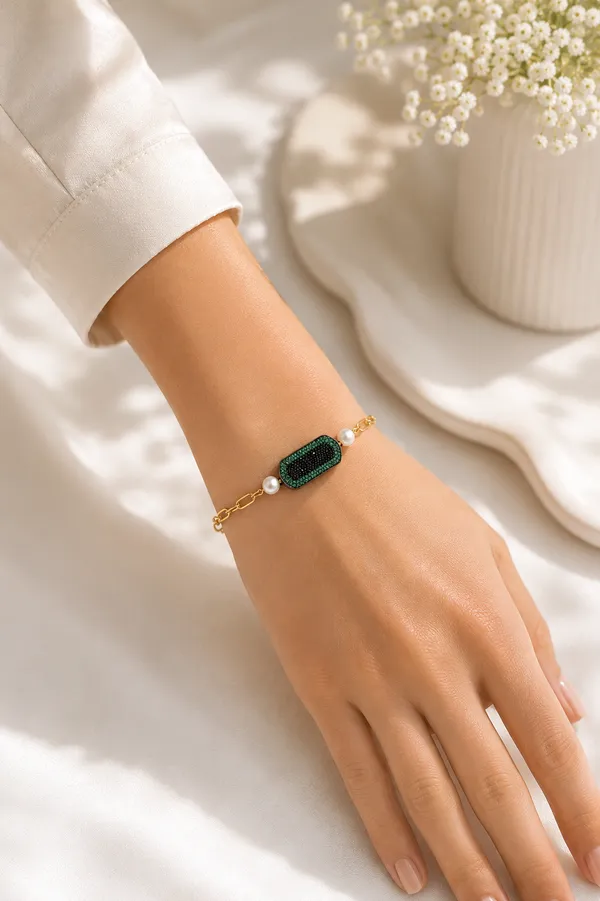 Gold_Tone_Green_Stone_Pearl_Bracelet_for_Women