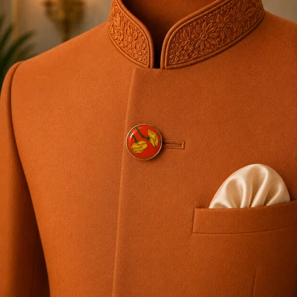 Orange_Embroidered_Mandarin_Collar_Sherwani_For_Men