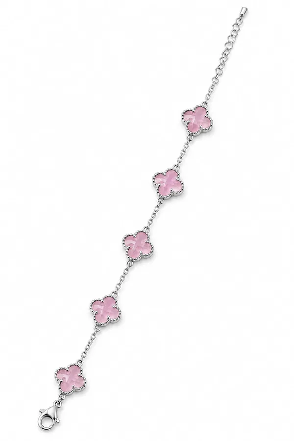 Silver-Tone_Pink_Clover_Charm_Bracelet_for_Women