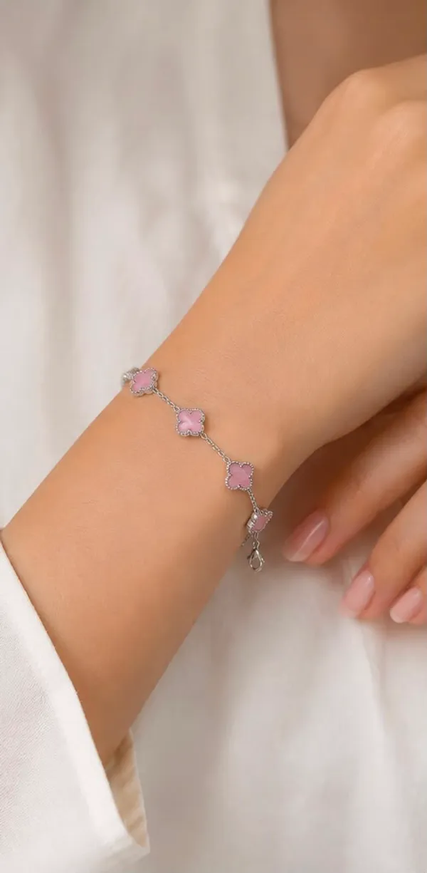Silver-Tone_Pink_Clover_Charm_Bracelet_for_Women