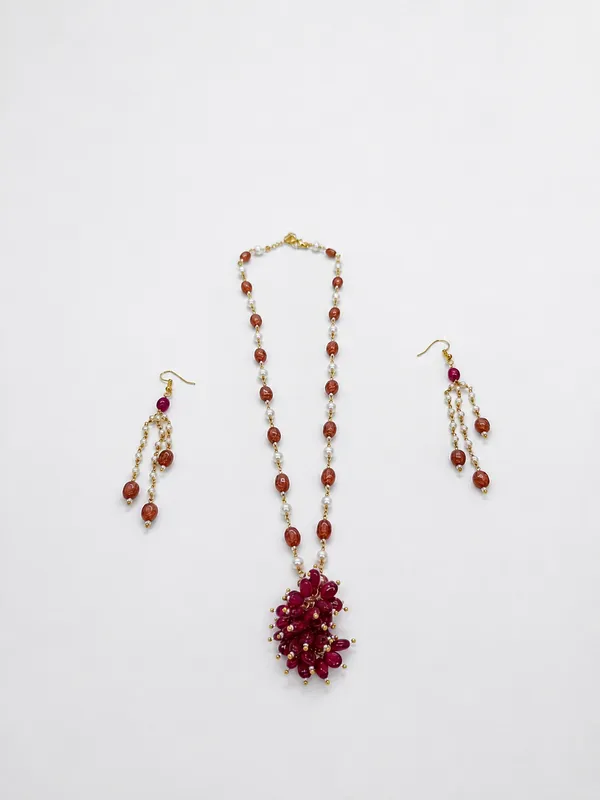 Maroon_Beaded_Necklace_And_Earrings_Set_for_Women