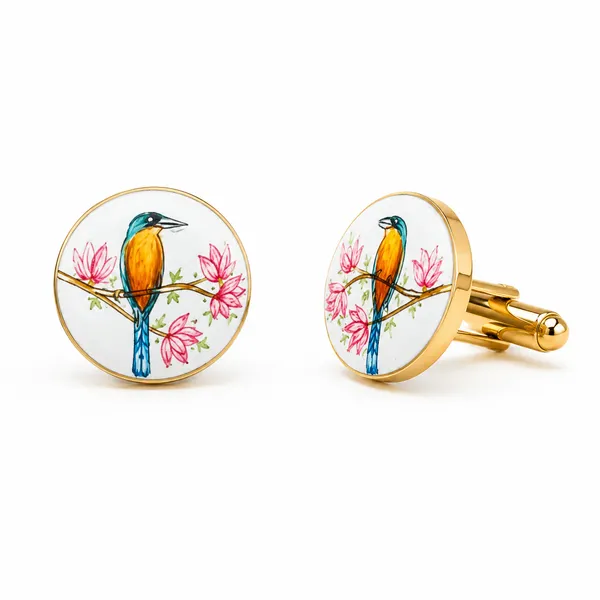 White_Floral_Bird_Cufflinks_for_Men