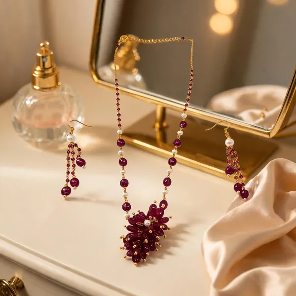 Maroon_Italian_Brass_Necklace_Set_With_Earrings_For_Women