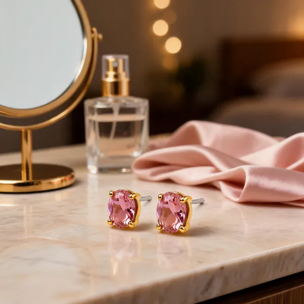 Pink_Italian_Brass_Stud_Earrings_For_Women